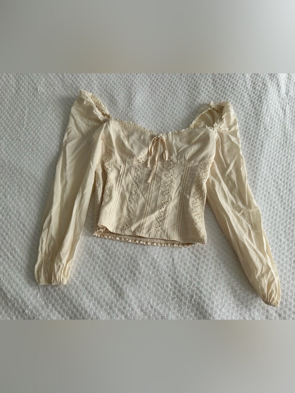 Reformation Cream Off-Shoulder Eyelet Tie Peasant Blouse